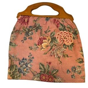 Antique Cabbage Rose Shabby Chic Spring Florals wooden handle Bermuda bag